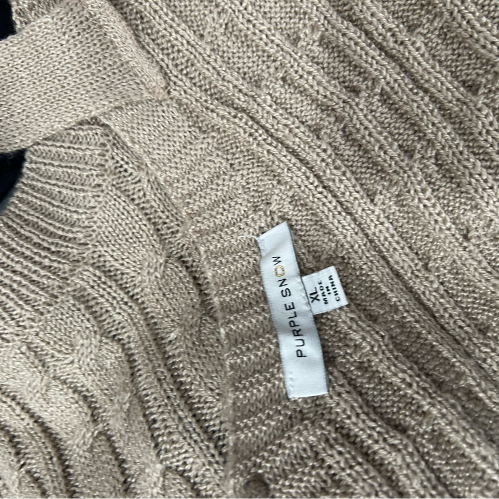 Purple Snow Tan Cowl Neck Sweater with Cable Knit Design